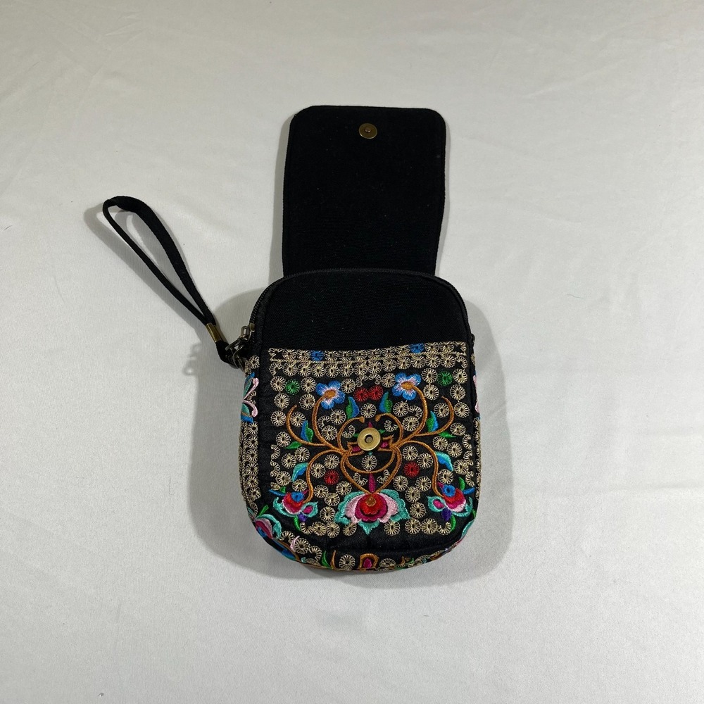 Bohemian Embroidered Floral Crossbody Bag Wristlet Hmong Style Purse - Picture 2 of 9